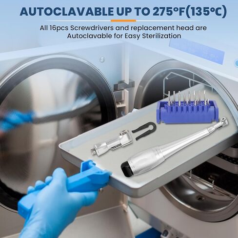 Implant Universal Hex Driver Screw Screwdriver Kit, with (5-35N.Cm) 7 Kinds of Torque +16 Universal Screws, Metal Plate Lock Design, Dual Head Design, for Dental Clinic in Kuwait