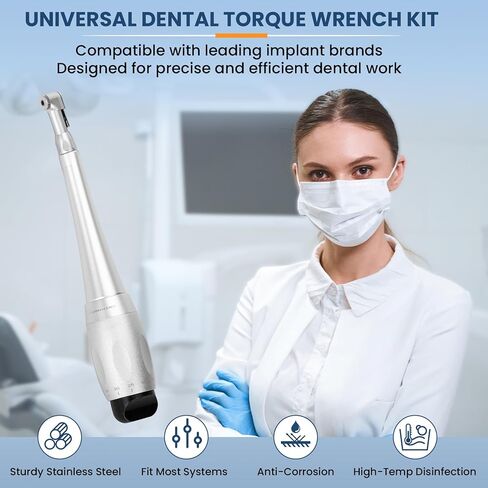 Implant Universal Hex Driver Screw Screwdriver Kit, with (5-35N.Cm) 7 Kinds of Torque +16 Universal Screws, Metal Plate Lock Design, Dual Head Design, for Dental Clinic in Kuwait