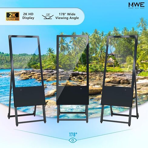 JIYANG 32 Inch Indoor Digital Signage Display,Floor Standing Advertising Digital Kiosk with Wheels,Portable LCD Poster Totem Support HDMI Input,Split Screen,Timed Open/Off,Android System in Kuwait