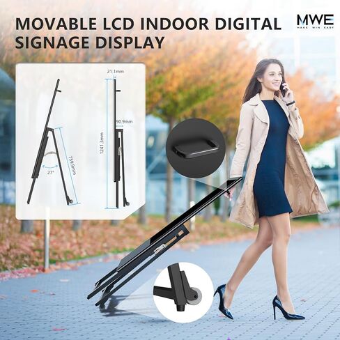 JIYANG 32 Inch Indoor Digital Signage Display,Floor Standing Advertising Digital Kiosk with Wheels,Portable LCD Poster Totem Support HDMI Input,Split Screen,Timed Open/Off,Android System in Kuwait