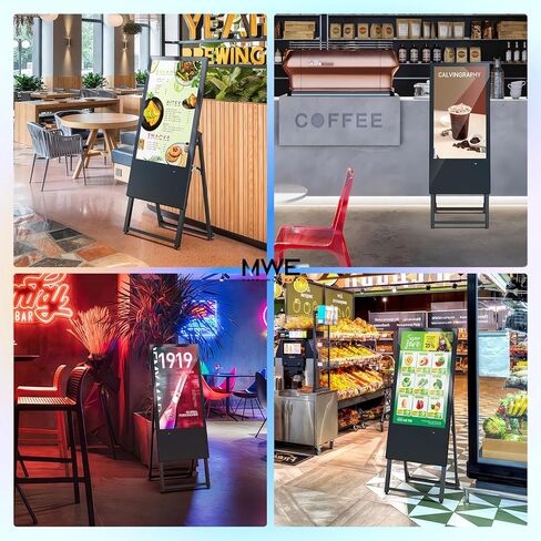 JIYANG 32 Inch Indoor Digital Signage Display,Floor Standing Advertising Digital Kiosk with Wheels,Portable LCD Poster Totem Support HDMI Input,Split Screen,Timed Open/Off,Android System in Kuwait