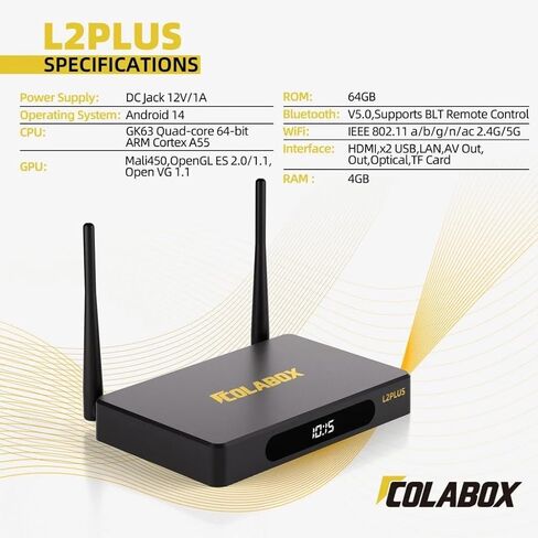 2026 COLABOX L2+، مع جهاز التحكم عن بعد الصوتي، وكابل HDMI، وسلك الطاقة، وبدائل دليل المستخدم لـ 𝕍𝕤𝕖𝕖𝔹𝕠𝕩 𝕊𝕦𝕡𝕖𝕣𝔹𝕠𝕩 in Kuwait