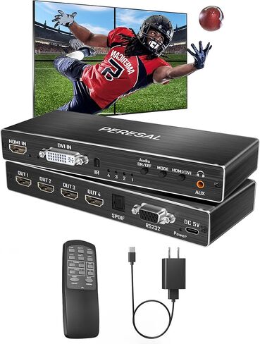 وحدة تحكم حائط فيديو 4 قنوات 2 × 2 1 × 4 HDMI DVI VGA USB معالج فيديو مع تحكم في 4 توصيل تلفزيون، يدعم 4K وتدوير 180 درجة in Kuwait