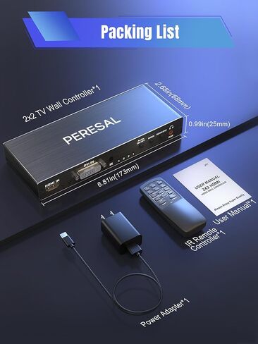 وحدة تحكم حائط فيديو 4 قنوات 2 × 2 1 × 4 HDMI DVI VGA USB معالج فيديو مع تحكم في 4 توصيل تلفزيون، يدعم 4K وتدوير 180 درجة in Kuwait