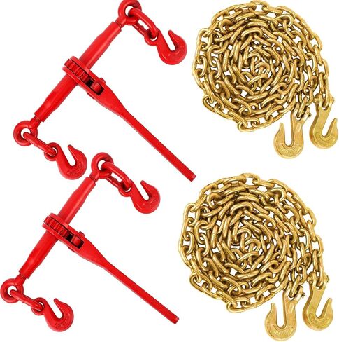 3/8in-1/2in G70 Chains Binders Set of 2, Heavy-Duty Ratchet Binders Kit with 2x10FT Chains, 12000 LBS WLL for Truck Towing, Flatbed Cargo Securement, Industrial Hauling in Kuwait