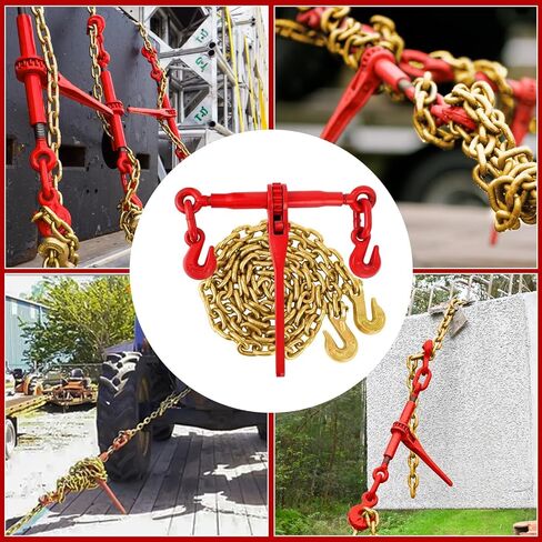 3/8in-1/2in G70 Chains Binders Set of 2, Heavy-Duty Ratchet Binders Kit with 2x10FT Chains, 12000 LBS WLL for Truck Towing, Flatbed Cargo Securement, Industrial Hauling in Kuwait