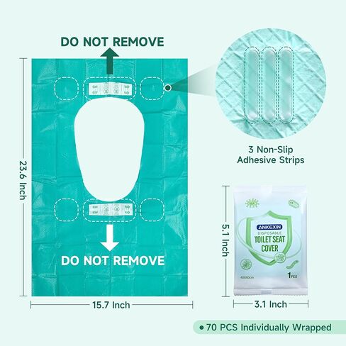 Disposable Toilet Seat Covers, 70 PCS Individually Travel Pack, XL Waterproof & Adhesive Secure Fit for Public Restrooms, Airplane & Office Use in Kuwait
