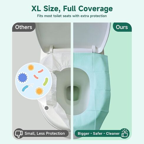 Disposable Toilet Seat Covers, 70 PCS Individually Travel Pack, XL Waterproof & Adhesive Secure Fit for Public Restrooms, Airplane & Office Use in Kuwait