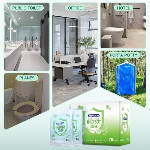 Disposable Toilet Seat Covers, 70 PCS Individually Travel Pack, XL Waterproof & Adhesive Secure Fit for Public Restrooms, Airplane & Office Use in Kuwait