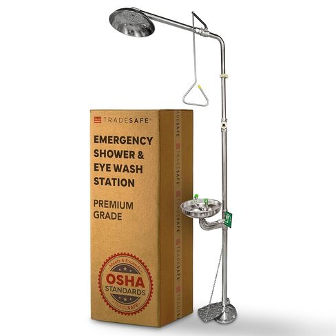 TRADESAFE Eye Wash Station OSHA Approved - Wall Mounted Emergency Eye Wash Station, Stainless Steel Eyewash Station, Aluminum Eye Wash Station Sign Included in Kuwait