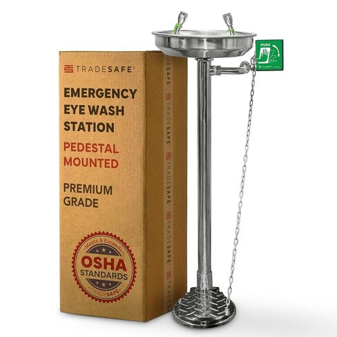 TRADESAFE Eye Wash Station OSHA Approved - Wall Mounted Emergency Eye Wash Station, Stainless Steel Eyewash Station, Aluminum Eye Wash Station Sign Included in Saudi Arabia