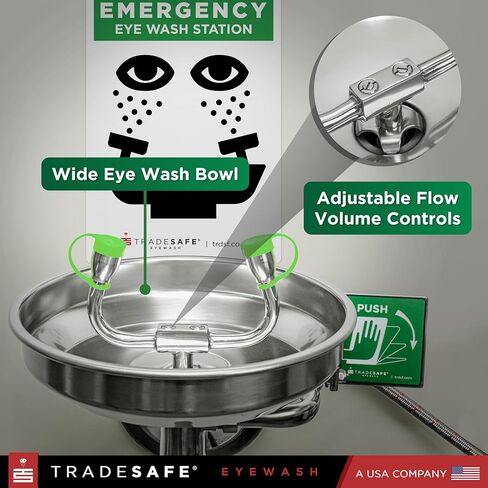 TRADESAFE Eye Wash Station OSHA Approved - Wall Mounted Emergency Eye Wash Station, Stainless Steel Eyewash Station, Aluminum Eye Wash Station Sign Included in Saudi Arabia