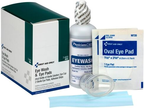 First Aid Only 6-Piece Eye Wash Kit with Oval Eye Pads, First Aid Adhesive Strips, Emergency Eye Rinse & Eye Wash Cup in Kuwait
