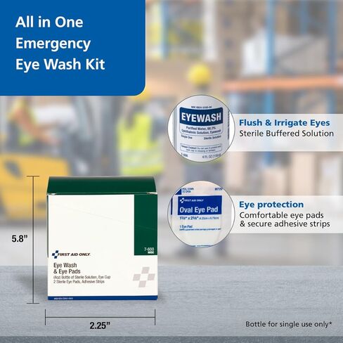 First Aid Only 6-Piece Eye Wash Kit with Oval Eye Pads, First Aid Adhesive Strips, Emergency Eye Rinse & Eye Wash Cup in Kuwait