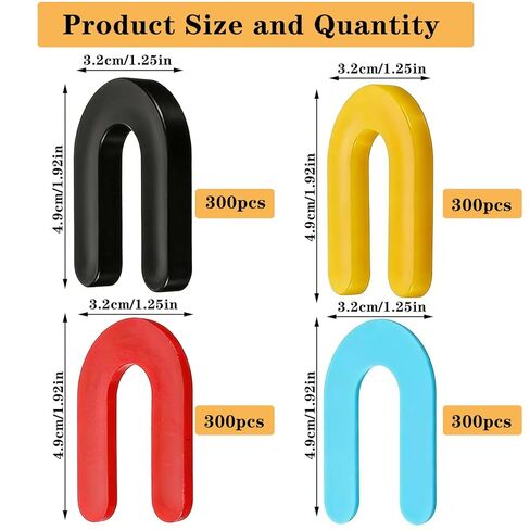 1200 قطعة من حشوات حدوة الحصان، حشوات البلاط، حشوات U، حشوات النوافذ، حشوات بلاستيكية للتسوية، أزرق 1/16 بوصة، أحمر 1/8 بوصة، أصفر 3/16 بوصة، أسود 1/4 بوصة (1200) in Kuwait