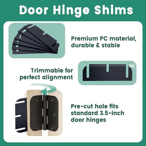 12 PCS Door Hinge Shims, 3.5 Inch Door Hinge Spacers Kit, Trimmable Hinges Shims PC Material for Door Repair & Alignment,0.05" Thickness in Saudi Arabia