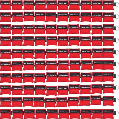 100pcs CPR Face Shield Mask Keychain Keyring Emergency Kit CPR Face Shields for First Aid or CPR Training (Red-100) in Saudi Arabia