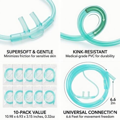 10PCS Super Soft Oxygen Tubing，Ultra Soft 6.65 Feet Nasal Cannulas for Oxygen, with Comfort Nose Piece &Standard Connection,Sterile Packaged in Kuwait