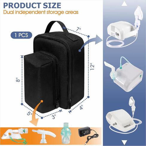 Portable Device Carrying Case Travel Organizer, Multi-Purpose Storage Bag with Adjustable Divider, Water-Resistant 600D Fabric, Compatible with Nebulizer Accessories, 7" x 4" x 12" in Kuwait