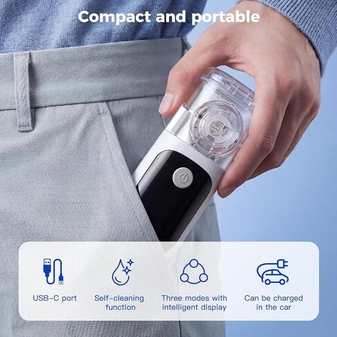 Humidifier for Adults and Kids, Portable Handheld Humidifier, with LED Display, Adjustable Modes, USB-C Rechargeable Mesh Humidifier, Silent Operation, Suitable for Home, Office and Travel in Kuwait