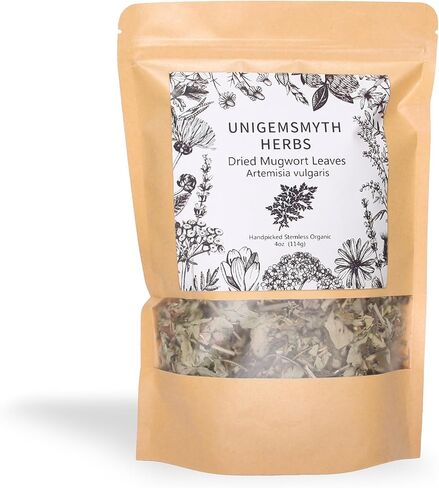 Mugwort herb Pure Leaves Fine Picked Bulk Nil Stem, Stalk, Organic Artemisia vulgaris Chemical Free - 4 ounce (Organic) in Kuwait