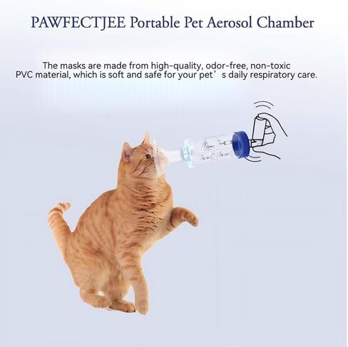 Cat Aerosol Chamber with 2 Masks - Pet Spacer Tool for Inhalant Care & Respiratory Support (Blue) in Kuwait