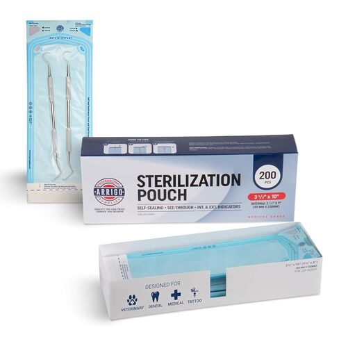 Arrigo Self-Sealing Sterilization Pouches 3.5" x 10" – 200 Count – Autoclave Bags with Internal & Dual (Int/Ext) Indicators – Latex-Free, Medical-Grade for Dental, Health & Beauty in Kuwait