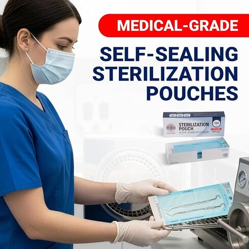 Arrigo Self-Sealing Sterilization Pouches 3.5" x 10" – 200 Count – Autoclave Bags with Internal & Dual (Int/Ext) Indicators – Latex-Free, Medical-Grade for Dental, Health & Beauty in Kuwait