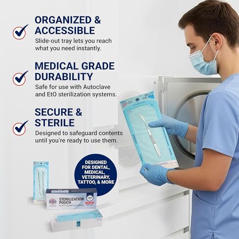 Arrigo Self-Sealing Sterilization Pouches 3.5" x 10" – 200 Count – Autoclave Bags with Internal & Dual (Int/Ext) Indicators – Latex-Free, Medical-Grade for Dental, Health & Beauty in Kuwait