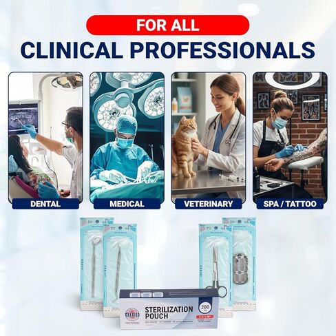 Arrigo Self-Sealing Sterilization Pouches 3.5" x 10" – 200 Count – Autoclave Bags with Internal & Dual (Int/Ext) Indicators – Latex-Free, Medical-Grade for Dental, Health & Beauty in Kuwait