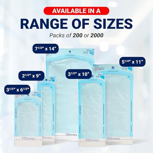 Arrigo Self-Sealing Sterilization Pouches 3.5" x 10" – 200 Count – Autoclave Bags with Internal & Dual (Int/Ext) Indicators – Latex-Free, Medical-Grade for Dental, Health & Beauty in Kuwait