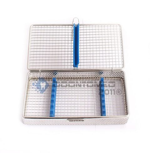 OdontoMed2011 Stainless Steel Sterilization Cassette for 7 Pieces Mesh Tray Box Sterilizing Sterilization Cassette Wire Mesh Tray with Blue Silicone, DN-309 in Saudi Arabia