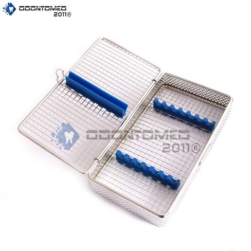 OdontoMed2011 Stainless Steel Sterilization Cassette for 7 Pieces Mesh Tray Box Sterilizing Sterilization Cassette Wire Mesh Tray with Blue Silicone, DN-309 in Saudi Arabia