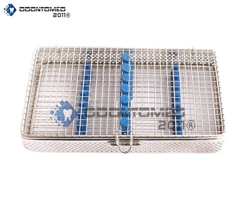 OdontoMed2011 Stainless Steel Sterilization Cassette for 7 Pieces Mesh Tray Box Sterilizing Sterilization Cassette Wire Mesh Tray with Blue Silicone, DN-309 in Saudi Arabia