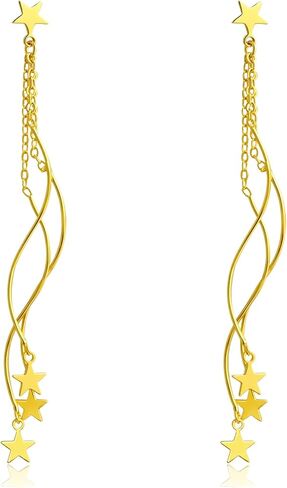 Star Sterling Silver Earrings Dangle for Women Chain Tassel Earrings Star Stud Earrings Drop Tassel Earrings for Gift in Saudi Arabia