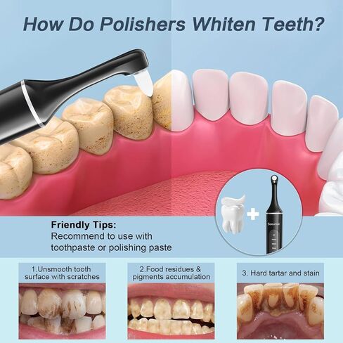 Tooth Polisher,Rechargeable Tooth Whitening Kit for Teeth Cleaning and Whitening, with 8 Brush Heads, LED Light, 5 Speed Modes Dental Polisher Personal Dental Care Kit for Home Use and Travel in Kuwait