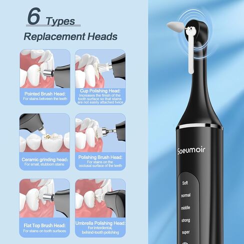 Tooth Polisher,Rechargeable Tooth Whitening Kit for Teeth Cleaning and Whitening, with 8 Brush Heads, LED Light, 5 Speed Modes Dental Polisher Personal Dental Care Kit for Home Use and Travel in Kuwait