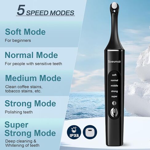 Tooth Polisher,Rechargeable Tooth Whitening Kit for Teeth Cleaning and Whitening, with 8 Brush Heads, LED Light, 5 Speed Modes Dental Polisher Personal Dental Care Kit for Home Use and Travel in Kuwait