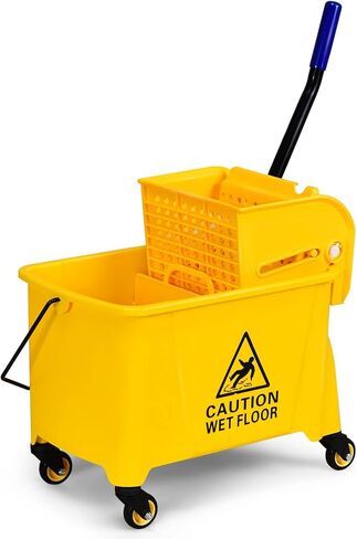 ARLIME Mop Bucket with Wringer On Wheels, 26 Quart Capacity Portable Wringer Trolley on Wheels, Side Press Floor Cleaning Wavebrake w/Handle, Mop Bucket for Home, Commercial, Restaurants in Kuwait