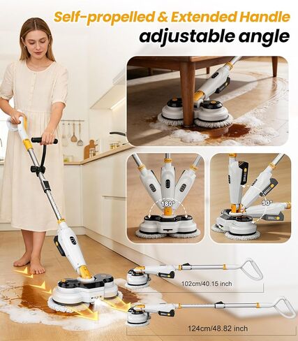 qimedo Battery Electric Mop M3, 800RPM Cordless Electric Power Scrubber & Mops for Floor Cleaning, Best Automatic Spin Mops with Smart Display,Rotating Mop with LED Light & Water Spray in Kuwait