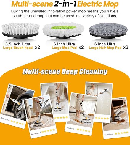 qimedo Battery Electric Mop M3, 800RPM Cordless Electric Power Scrubber & Mops for Floor Cleaning, Best Automatic Spin Mops with Smart Display,Rotating Mop with LED Light & Water Spray in Kuwait