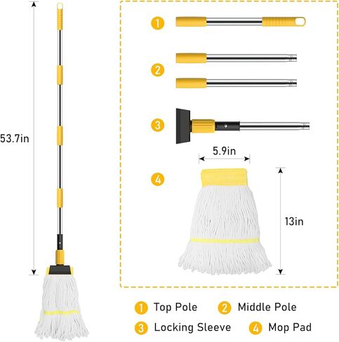 Heavy Duty String Wet Mop for Floor Cleaning, Commercial Industrial Cotton Mops with Stainless Steel Long Handle for Home, Kitchen, Bathroom, Garage in Saudi Arabia