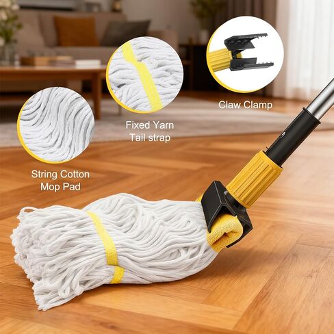 Heavy Duty String Wet Mop for Floor Cleaning, Commercial Industrial Cotton Mops with Stainless Steel Long Handle for Home, Kitchen, Bathroom, Garage in Saudi Arabia