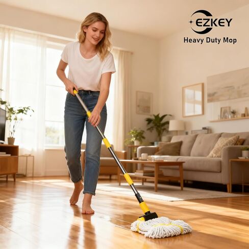 Heavy Duty String Wet Mop for Floor Cleaning, Commercial Industrial Cotton Mops with Stainless Steel Long Handle for Home, Kitchen, Bathroom, Garage in Saudi Arabia