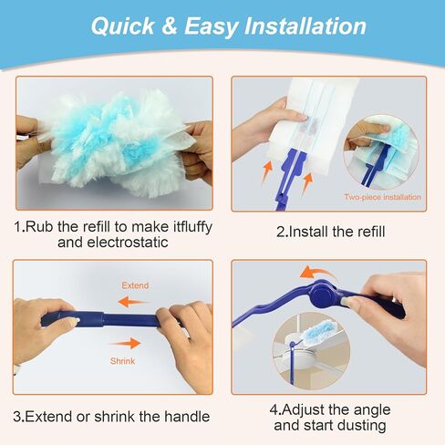 50 Count Duster Refills Kit for Swiffe Duster, One-Sided Electrostatic Duster with 2 Handles, Heavy Duty Dusters Refills Replacement for Cleaning Home, Blinds, Fans, Corners in Saudi Arabia