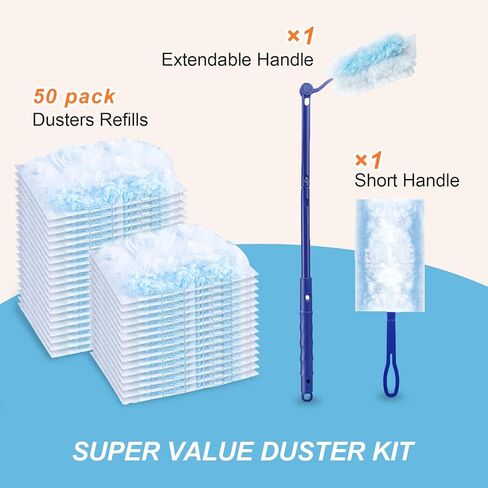 50 Count Duster Refills Kit for Swiffe Duster, One-Sided Electrostatic Duster with 2 Handles, Heavy Duty Dusters Refills Replacement for Cleaning Home, Blinds, Fans, Corners in Saudi Arabia