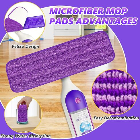 EXEGO 6 Count Reusable Microfiber Mop Pads for Swiffer PowerMop - Power Mop Pads Refills for 13 ''-15 '' Spray Mop, Hard Wood Floor Mop Pads Refills Machine Washable for Multi-Surface Floor Cleaning in Kuwait