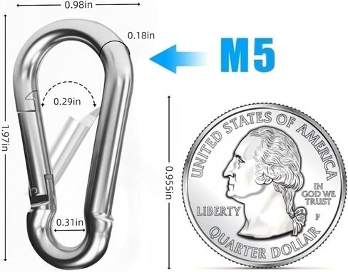24 قطعة M5 حلقات تسلق صغيرة زنبركية، خطافات فولاذية مجلفنة 1.97 بوصة للتخييم والصيد وإكسسوارات السفر in Kuwait