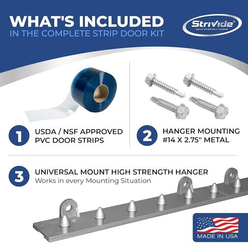 Strip Door Curtain Kit - 48 in.(4 ft) Width X 84 in.(7 ft) Height - Clear Smooth 8" Wide x .08 in. Thick PVC Strip 50% Overlap - Complete Plastic Strip Door Kit - Universal Hanger in Kuwait