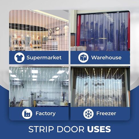Strip Door Curtain Kit - 48 in.(4 ft) Width X 84 in.(7 ft) Height - Clear Smooth 8" Wide x .08 in. Thick PVC Strip 50% Overlap - Complete Plastic Strip Door Kit - Universal Hanger in Kuwait